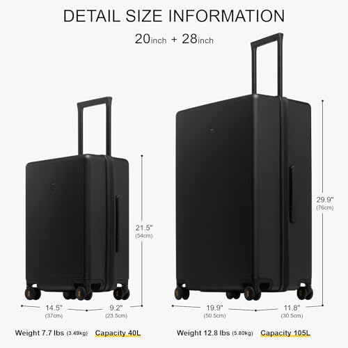 LEVEL8 Luggage Sets 2 Piece, 20/28 inch Hardshell Suitcases Sets, Lightweight Luminous Textured Hardside with Spinner Wheels, Tsa Lock, 2-Piece Set (20/28), Black