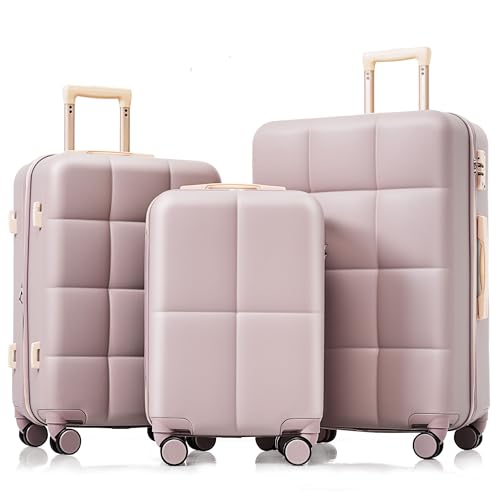 MoBtovs 3 Piece Luggage Set, ABS Hardside Suitcase Set (20/24/28) with Cup Holder and Spinner Wheels, Hook Up, Multiple Color Options, Suitable for Long-Term Travel, Rosy Brown