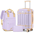 LARVENDER Luggage Sets 3 Piece Expandable Carry on Luggage 22x14x9 Airline Approved Hardshell Suitcase with Wheels TSA Lock, Lightweight Suitcase Set for Women with Travel Backpack, Lavender