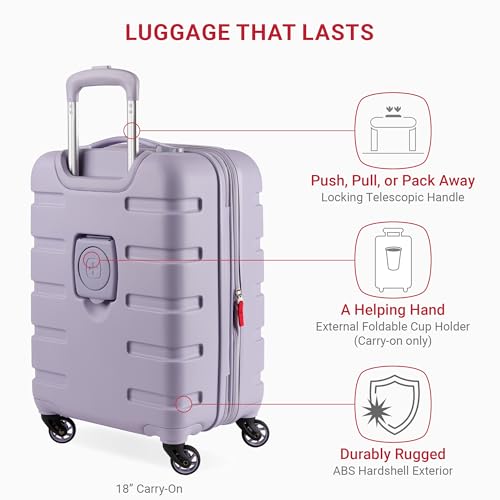 SwissGear 7366 Signature Hardside Expandable Luggage with Spinner Wheels, TSA Lock, Cup-Holder, Evening Haze, 3-Piece Set (19/23/27)