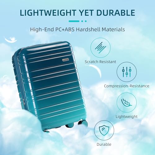 LARVENDER Luggage Sets 6 Piece, Expandable PC+ABS Hardside Multicolor Suitcase Sets with TSA Lock Double Spinner Wheels, Ocean Breeze
