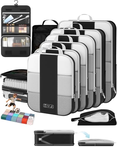 10 Set Compression Packing Cubes for Travel Essentials,Compressible Expandable Packing Cubes for Suitcase,OlarHike Luggage Garment Bags for Travel,Handy Helper for Organizing Clothes(Black)