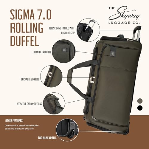 Skyway Luggage Sigma 7.0 Softside Rolling Duffel Bag Extra Large Wheeled Travel Duffle with Telescoping Handle & Side Pockets, Ideal for Long Trips, Men and Women