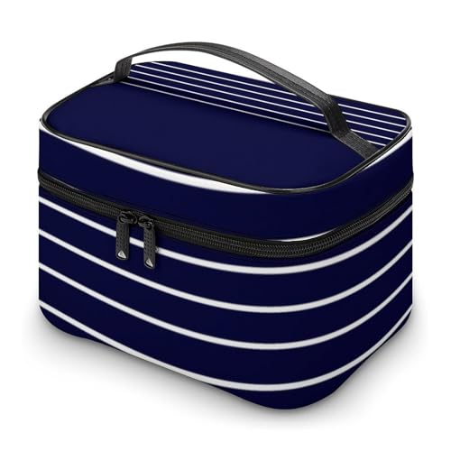 Curdesi Portable Travel Makeup Bag, Nautica Navy Blue Cosmetic Case Zipper Toiletry Bag for Women Girls