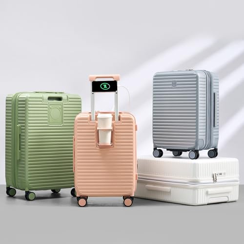 HanTrip Hard Shell Suitcases Expandable Travel Luggage Sets 3 Piece, Carry on and Check in 3 Piece Luggage Suitcase Sets with Spinner Wheels Cup Holder Charger Built in (White, 20/24/28)