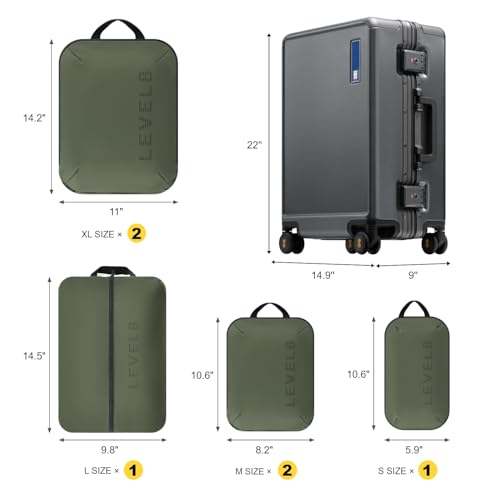 LEVEL8 Zipperless Carry On Luggage Airline Approved with Aluminum Frame, Hard Shell Suitcase with Spinner Wheels, Metal Checked Luggage, 20 Inch, Grey