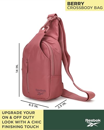 Reebok Unisex Crossbody Bag - Convertible Compact Durable Cross Body Bag for Women and Men - Gym and Travel Essentials, Size One Size, Berry Rose