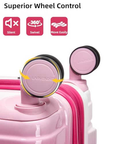 LARVENDER Carry on Luggage 22x14x9 Airline Approved, 20 Inch Hardside Suitcase with Wheels TSA Lock, PC+ABS Lightweight Travel Luggage Sets for Women, Berry Sparkling, 3 Piece Set