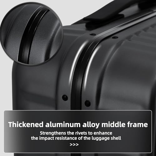 Kaleenie 29 Inch Aluminum Checked Luggage with Side Opening Zipper, 40 * 37 * 77cm, 113L, Lightweight Hardshell ABS+PC Suitcase with TSA Lock, 360° Universal Wheels, Black