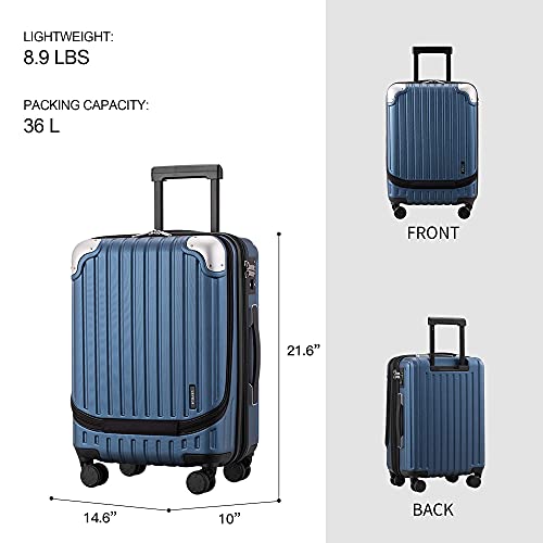 LEVEL8 Grace Expandable 20" Carry-On Luggage with 4 PC Organizer Packing Cubes - Blue, Carry-On 20-Inch