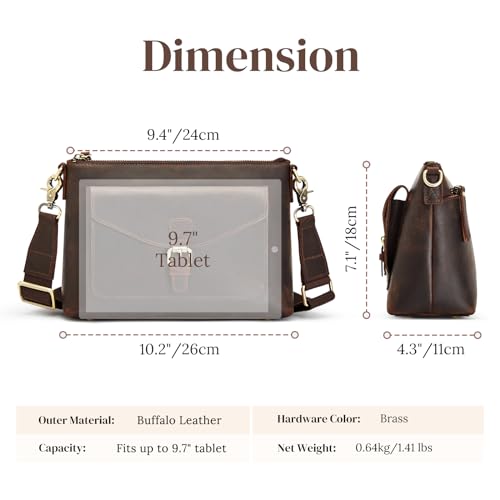 S-ZONE Genuine Leather Crossbody Bags for Women Trendy RFID Blocking Shoulder Bag Purse Handbag with Zipper Pocket - Dark Brown