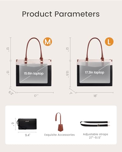 LOVEVOOK Laptop Bag for Women, 2-in-1 Tote Purse with Clutch & Cup Holder, Waterproof Briefcase for Work Travel, Large Capacity Structured Work Bag 15.6 Inch, Black-Beige-Brown