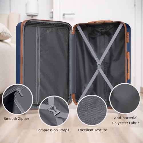 LARVENDER Luggage Set 6 Piece Large Suitcases with Wheels, Suitcase Set ABS Hard Shell Luggage Sets with Spinner Wheels, Carry On Luggage TSA Lock Travel Luggage for Men Women(Navy Blue)