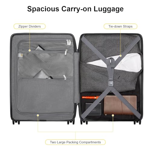 LEVEL8 Road Runner Carry On Luggage with Front Compartment, 20 Inch Lightweight Hard Shell Suitcases with Wheels Airline Approved, Tsa Locks for Luggage, Black,21.46" x 14.57" x 9.45"