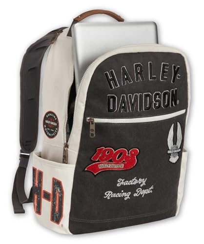 Harley-Davidson Multiple Patches & Logos Vintage Backpack, Durable Canvas