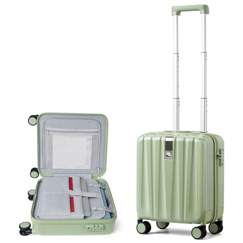 Hanke 16 Inch Underseat Carry on Luggage with Wheels,Small Hard Shell Suitcases for Weekender,Travel Approved Lightweight Travel Luggage Suitcase for Womem Men,Bamboo Green.