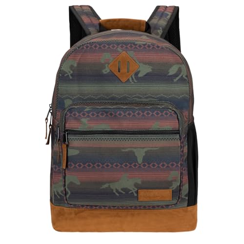 Wrangler Yellowstone Sturdy Backpack for Travel Classic Logo Water Resistant Casual Daypack for Travel with Padded Laptop Notebook Sleeve (Burgandy Patterned)