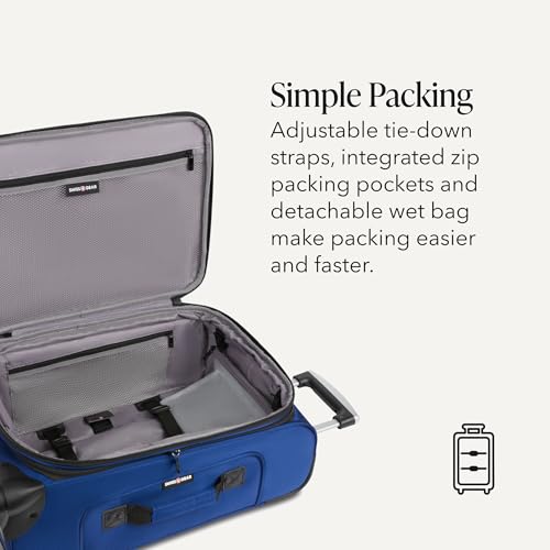 SWISSGEAR Sion Softside Expandable Spinner Luggage Durable Lightweight Travel Suitcase, Blue, Carry-On