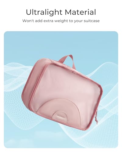 BAGSMART Garment Folder Packing Cubes for Travel, 4 Set Lightweight Travel Cubes for Wrinkle Free, Durable Suitcase Organizers Bag Set for Travel Essentials Baby Pink