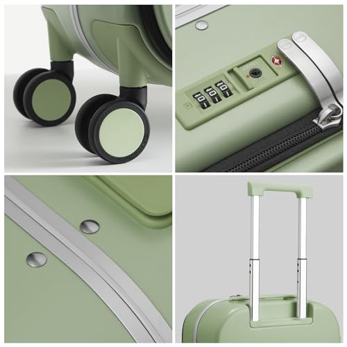 mixi Carry On Luggage, 20'' Suitcase with Front Pocket, Travel Rolling Luggage Aluminum Frame PC Hardside with Spinner Wheels & TSA Lock and Cover - Avocado Green
