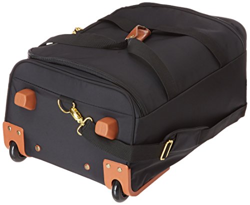 Bric’s X-Bag 21” Rolling Duffel – Water-Resistant Recycled Nylon Carry-On with Silent Wheels, Leather Details, Exterior Zipped Pocket, Garment Straps & Detachable Shoulder Strap – Black