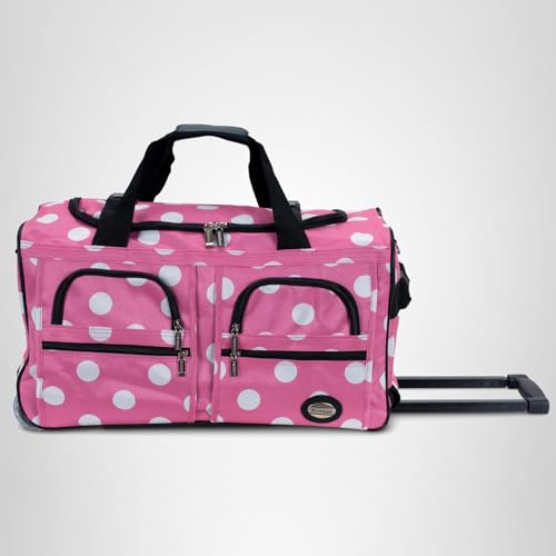 Rockland 22" Polyester Rolling Duffel Bag, Pink Dot
