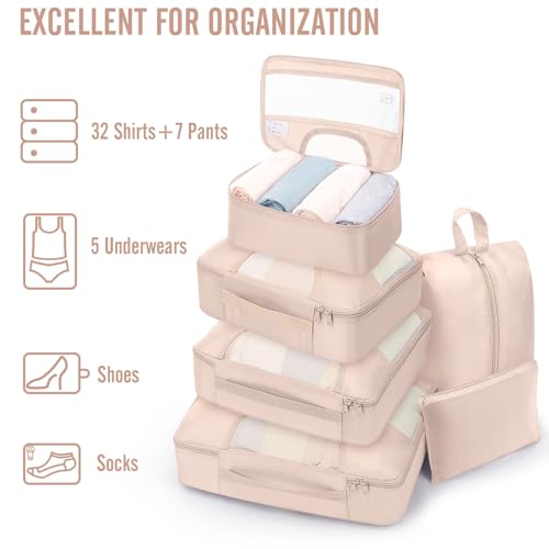 Veken 8 Set Packing Cubes for Cruise Ship Essentials,Beach Vacation Travel Accessories with Hanging Toiletry Bag,Suitcase Organizer for Luggage,Personalized Birthday & Retirement Gifts for Women Mom