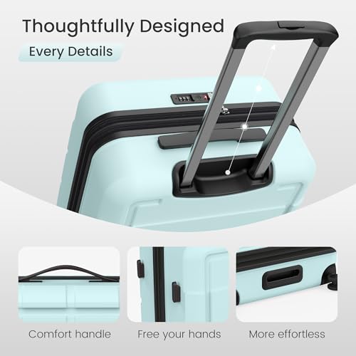 SHOWKOO Upgrade Luggage Sets 3pcs, 100% Premium PC Durable Expandable Luggage Suitcase with Double Wheels TSA Lock Mint Green