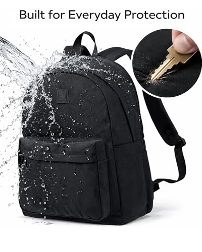Hanke Travel Backpack for Women Men, 15.6 Inch Laptop College Backpack, Lightweight Small Computer Bookbag, Water-Resistant Casual Daypack, Black