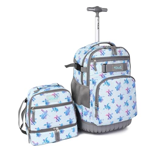 Tilami Rolling Backpack 19 inch with Lunchbox Wheeled Laptop Backpack, Turtle Blue