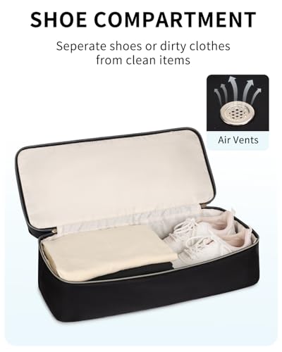 WANDF For Spirit Airlines Personal Item Bag 18x14x8 Underseat with Wet Pocket & Shoe Compartment & Tsa Approved Toiletry Bag Travel Duffle Carry On Overnight Weekender Tote(Black)