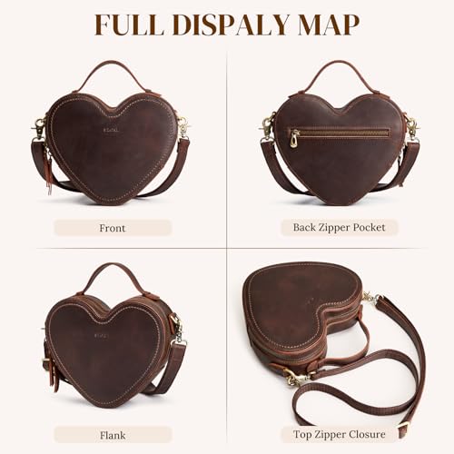 S-ZONE Leather Crossbody Bags for Women Heart Shaped Purse Small Designer Fashion Handbag with Adjustable Strap
