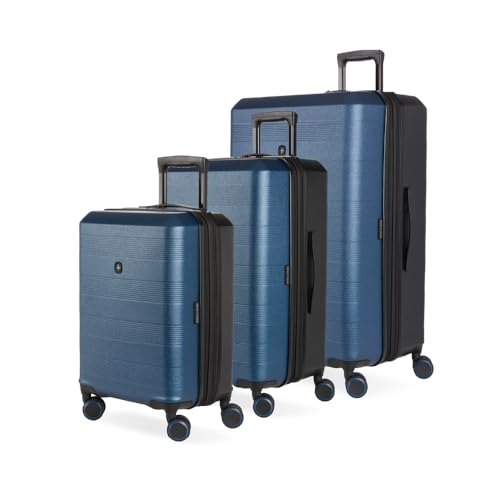 SwissGear Duet Hardside Expandable Luggage with Spinner Wheels, Navy/Black, 3-Piece Set (19/24/28)