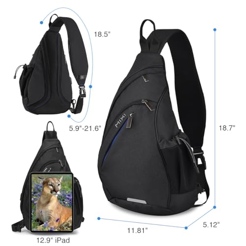 mixi Sling Bag Men Backpack Unisex One Shoulder Bag Hiking Travel Backpack Crossbody with USB Port for Men Women Versatile Casual Daypack-19 inch,Black