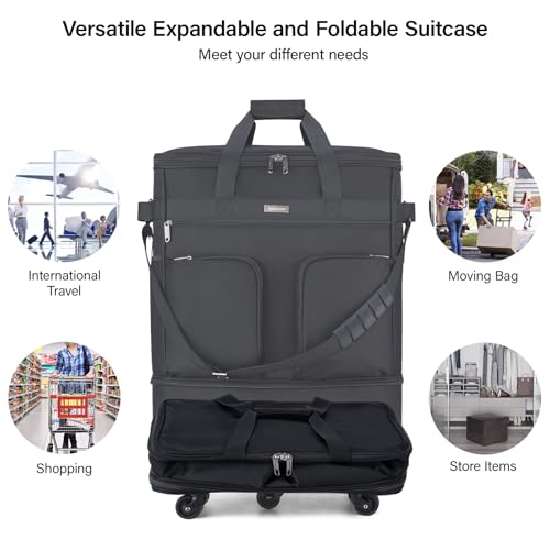 Hanke Expandable Collapsible Luggage with Wheels, Black Upgrade Version 2, 98L, Water-Resistant, 5 Spinner Wheels, 3 Pockets, Polyester, 19x13x27.2 inches, 6.1lb, Carry-On Luggage, Travel, Vacation