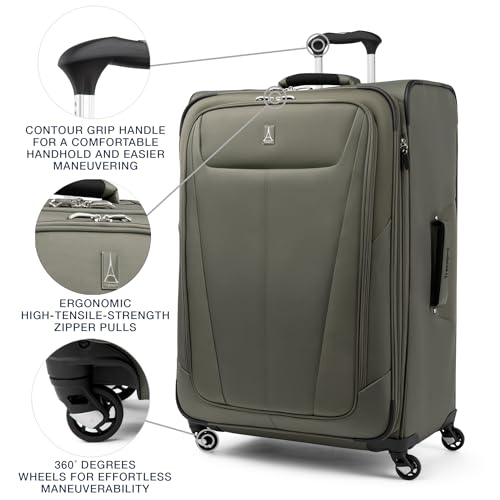 Travelpro Maxlite 5 Softside Expandable Luggage with 4 Spinner Wheels, Lightweight Suitcase, Men and Women, Slate Green, Checked-Large 29-Inch