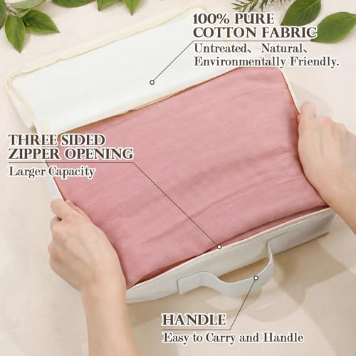 Shinymoon 3 Set 100% Cotton Packing Cubes with Handle Travel Luggage Storage Organizer Bags Beige Suitcases Bags Durable Zippers for Clothes Shoes Storage Weekend Plus Set(Regular Styles)
