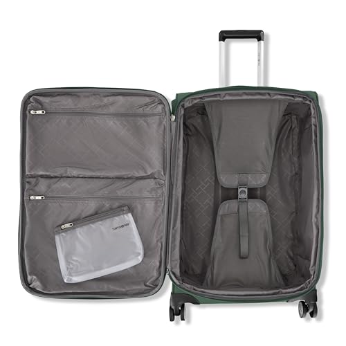 Samsonite Soft-Sided 29-Inch Lightweight Large Checked Expandable Element Suitcase: Durable, 360° Spinner Wheels, Adjustable Telescopic Handle, 2 Front & 1 Side Pocket- Deep Green