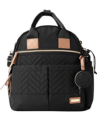 Skip Hop Diaper Bag Backpack: Suite 6-in-1 Diaper Backpack Set, Multi-Function Baby Travel Bag with Changing Pad, Stroller Straps, Bottle Bag and Pacifier Pocket, Black & Silicone Pacifier Holder