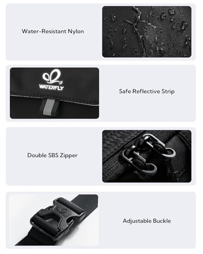 WATERFLY Fanny Pack Waist Bag: 3L Waist Pack with Anti-Theft RFID Blocking, 9 Pockets & Adjustable Belt Water Resistant Hip Pack for Women Men Travel Hiking Running