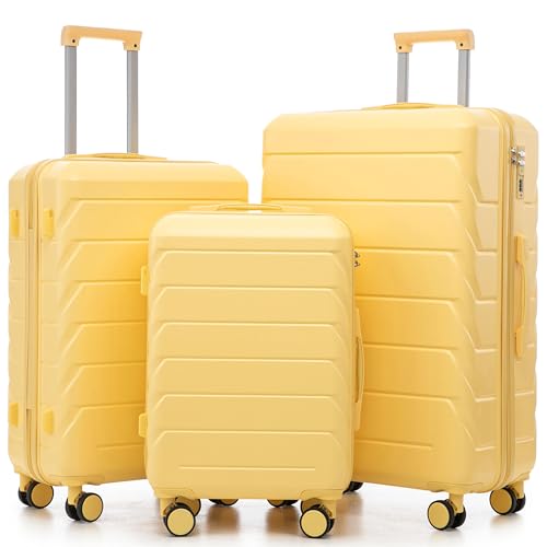 3 Luggage Sets, ABS Hardshell Suitcase Spinner Wheels Durable Lightweight