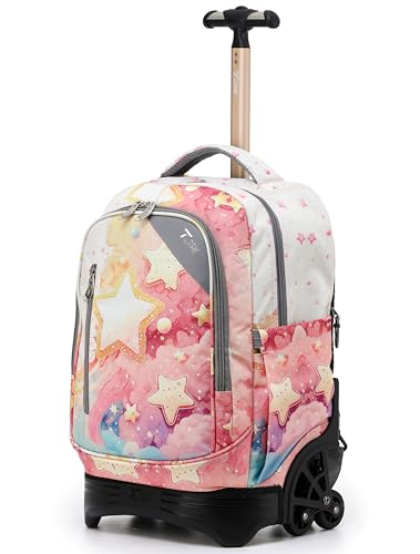 NEW TILAMI 18-Inch 6-Wheel Rolling Backpack for Kids, Starshine