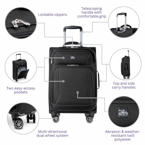 Skyway Epic Softside Large Checked Luggage - Lightweight Suitcase with Wheels | TSA Approved Travel Bag | Spinner Suitcase | Large Luggage Set with Telescoping Handle, 28 inch, Black