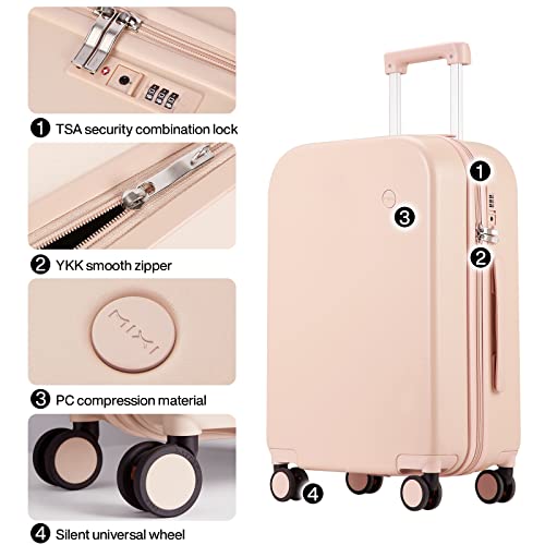 mixi Luggage Suitcase with Spinner Wheels, Hardside Rolling Suitcase PC with Cover & TSA Lock Lightweight Travel Case 24in Checked in, Pink