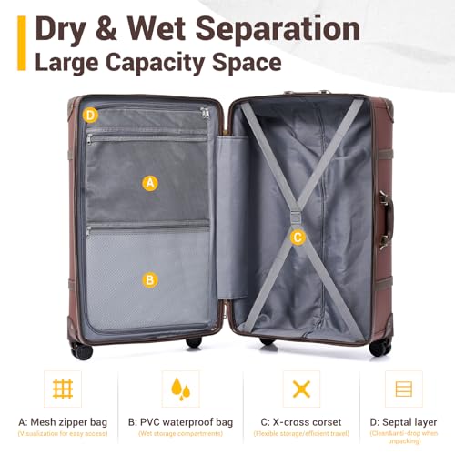 NZBZ Vintage Luggage Sets of 2, Vintage Suitcase Set for Women and Men, Cute Retro Luggage Sets Vintage Handmade Zipper Retro Trunk Luggage (Caramel Brown, 14inch & 28inch)