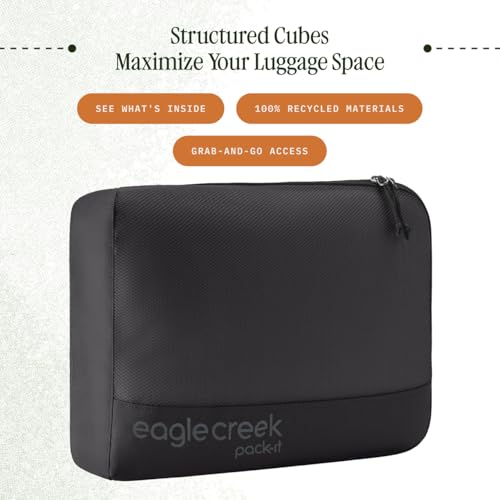 Eagle Creek Pack-It Reveal Cube - Lightweight Packing Cubes for Optimizing Luggage Space - Easy to Carry - Mesh Fabric - Water-Resistant - Easy Grab Zipper - Medium - Black