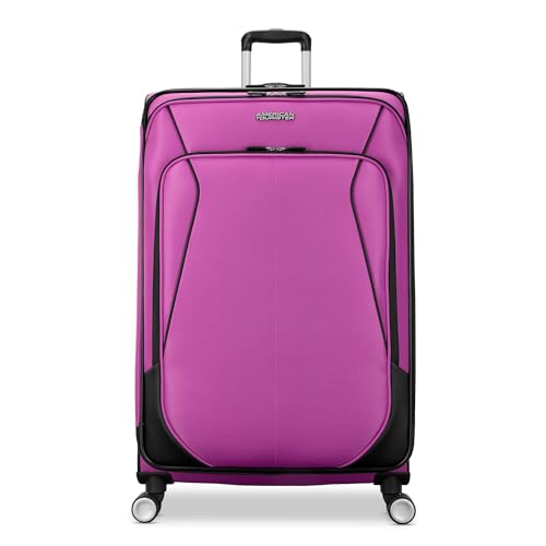 American Tourister 4 KIX 3.0 Checked-Large Softside Expandable Luggage with 4 Spinner Wheels, Hyper Violet