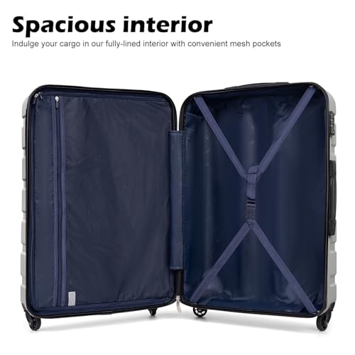 Coolife Luggage 3 Piece Set, Lightweight Durable Hardshell Suitcase set with 360° Spinner Wheels, TSA-approved Lock, Checked Family Travel Luggage sets, 20/24/28 Inch, Silver