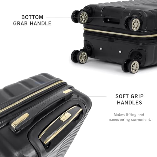 Kenneth Cole REACTION Madison Square Lightweight Hardside Chevron Expandable Spinner Luggage, Black, 24-Inch Checked