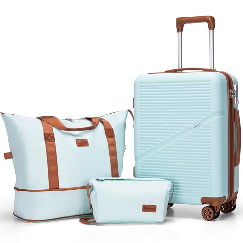 Cosbarn Carry On Luggage Set 22x14x9 Airline Approved, 3 Piece 20 Inch Lightweight ABS Hardside Suitcases with Wheels and TSA Lock, Durable Waterproof Travel Suitcase for Men Women